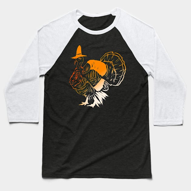 Stylized Turkey With A Pilgrims Hat For Thanksgiving Baseball T-Shirt by SinBle